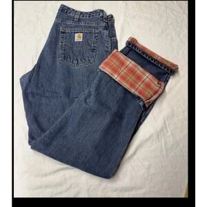 Carhartt Flannel Lined Men's Don’t Have Size Tag Jeans Relaxed Fit Straight Leg